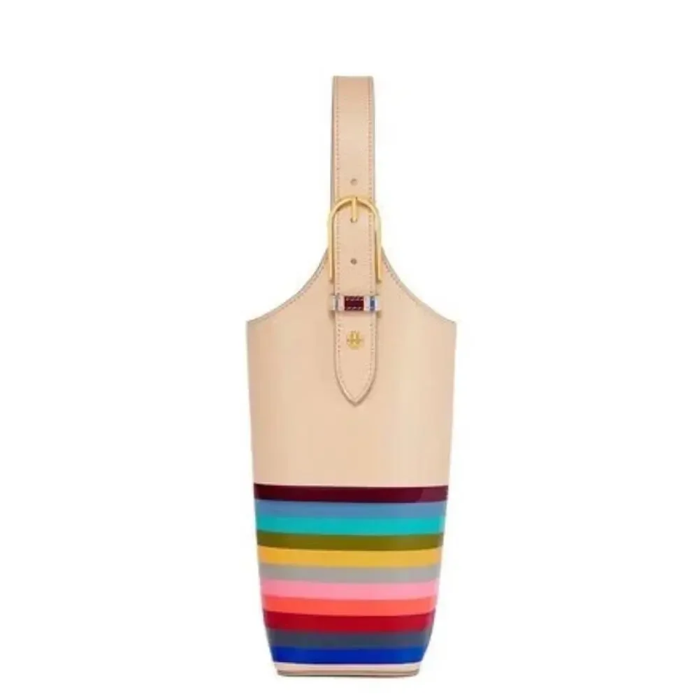 Tory Burch Striped Leather Wine/Water Bottle Tote Bucket Bag